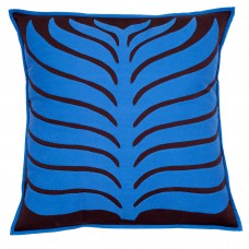 Bold Leaf Motif Applique Pillow Cover - Persian Blue/Brown