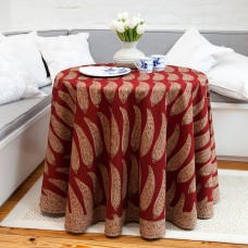 Long Andhra Paisley Round Tablecloth - Maroon