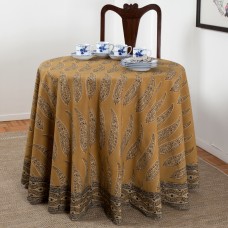 Long Andhra Paisley Round Tablecloth - Mustard