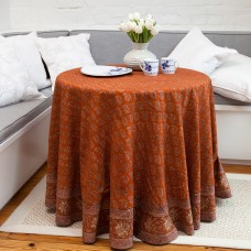 Floral Paisley Motif Round Tablecloth - Rust
